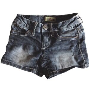 Y2K MUDD GIRLS Denim Shorts Size 6 Distressed Embellished Pockets Blue Jean